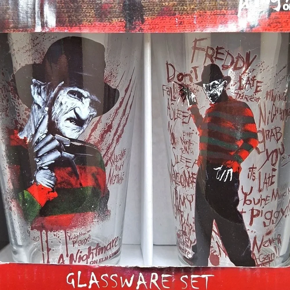 Freddy Kruger, a nightmare on Elm Street, pint glass set 16.oz glasses gift